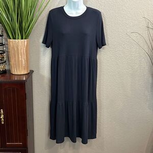 #480 n/t navy blue short sleeve ruffle hem dress size large